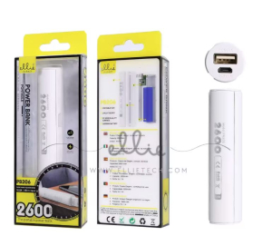POWERBANK 2600mAh MICROUSB + USB/A CILINDRICA BIANCA 5VDC 1A ELLIETECH