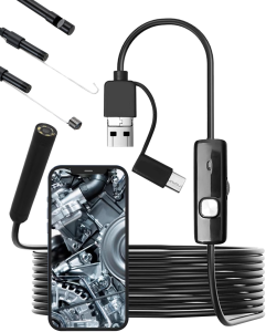 SONDA ENDOSCOPICA USB FLESSIBILE PER ISPEZIONE 6 LED 5MT ANDROID TYPE-C MICROUSB PC IP67