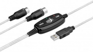 CONVERTITORE DA USB A MIDI, TRASPARENTE, 1,5Mt, SACCHETTO DI PLASTICA - SPINA USB 2.0 (TIPO A) > SPINA MINI DIN 5 (MIDI) + SPINA MINI DIN 5 (MIDI)
