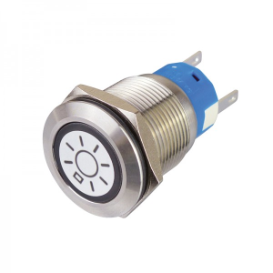 PULSANTE IN METALLO 19MM 2 CONTATTI N.O. LED BIANCO SIMBOLO LUMINOSO IP65 250VAC 5A