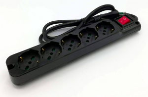 MULTIPRESA 5 PRESE BIPASSO / SCHUKO NERA INTERR LUMINOSO CAVO 3X1.5MM - 1,5MT