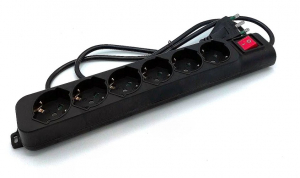 CIABATTA MULTIPRESA NERA 6 POSTI CON INTERRUTTORE SCHUKO+BIPASSO CAVO 1,5MT MAX 3500W SPINA ITALIANA 16A