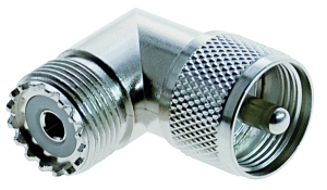 ADATTATORE DA SPINA PL259 A PRESA PL259 ARGENTO 90°