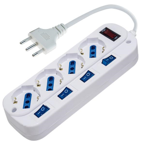MULTIPRESA 4PR.SCHUKO CON 4 INTERRUTTORI + 1 MASTER, SP.16A, CAVO 1,5mt, 3500W, Protez. sovraccarico