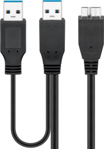 Cavo USB 3.0 Dual Power SuperSpeed, Nero Spina USB 3.0 (tipo A), Spina USB 3.0 (tipo A) > Spina USB 3.0 micro (tipo B) NERO 0,3MT