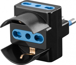 ADATTATORE TRIPLO SPINA 16A 2 PRESE BIPASSO +SCHUKO BIPASSO TRIVALENTE NERO