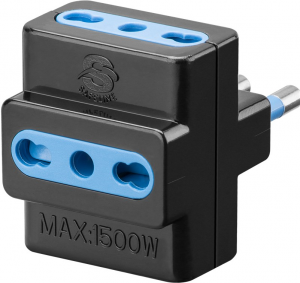 ADATTATORE TRIPLO SPINA 16A 2 PRESE BIPASSO CON SCHUKO BIPASSO TRIVALENTE