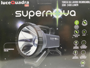 TORCIA LED SUPERNOVA RICARICABILE 30W 2400LUMEN DISTANZA 1500MT DOPPIA ILLUMINAZIONE POWERBANK 4000MAH