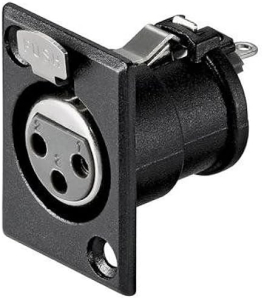 CONNETTORE PRESA FEMMINA XLR 3 POLI PANNELLO NERO CONTATTI DORATI