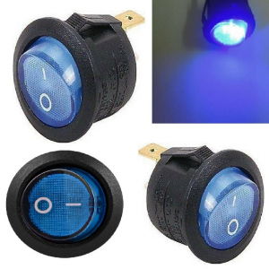 INTERRUTTORE LUMINOSO TONDO 19MM 220V BLU
