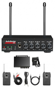 AUDIODESIGN DOPPIO SISTEMA BODYPACK UHF PER RADIOMICROFONI (OPZIONALI) CON MIXER INCORPORATO