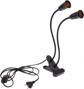 PORTALAMPADE FLESSIBILE DOPPIO CON PINZA ATTACCO E27  NERO