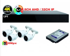 KIT XVR 8CH+HDD1TB +4 Telecamere BULLET 4Mpx CMOS 1/2.8"Sony