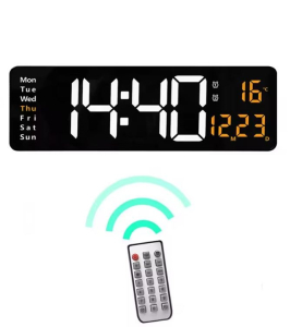 OROLOGIO DIGITALE DA PARETE CARATTERI GRANDI 16" CON TEMPERATURA E TELECOMANDO 5VDC 1A