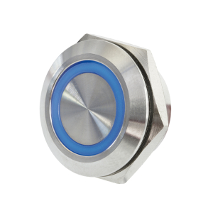 PULSANTE IN METALLO 16MM 2 CONTATTI N.O. LED 6V-12V ANELLO LUMINOSO BLU IP65 24V 1A
