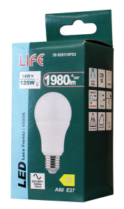 LAMPADA LED GOCCIA A60 E27 14W EQUIVALENTE 125W LUCE FREDDA 6500K 1980lm FA310°