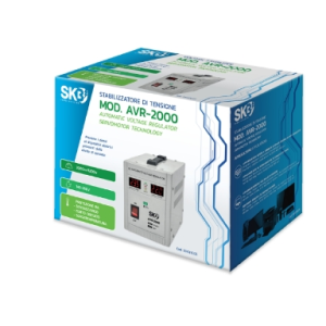STABILIZZATORE TENSIONE RETE 230V SOPPRESSORE PICCHI E SOVRATENSIONI TEMPERATURA 2000VA 1200W SKB