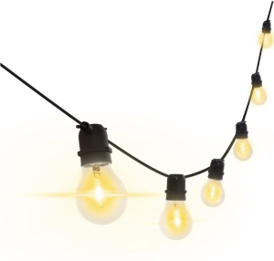 CATENA PORTALAMPADE CON 20 LAMPADE E12 CAVO IP44 LUNGHEZZA 6 MT COLORE NERO 2200K