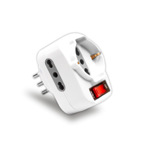 ADATTATORE TRIPLO SPINA 16A 2 PRESE BIPASSO CON SCHUKO BIPASSO TRIVALENTE BIANCO ROTANTE CON INTERRUTTORE