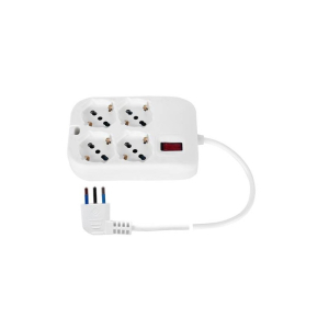 MULTIPRESA QUADRATA 4 POSIZIONI SCHUKO BIPASSO INTERRUTTORE SPINA 10A 90° CAVO 1,5MT 2500W BIANCA