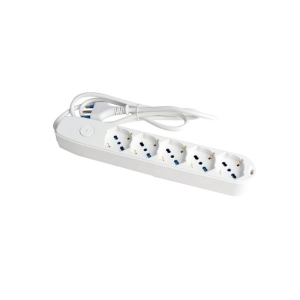 MULTIPRESA 5 POSIZIONI SCHUKO BIPASSO INTERRUTTORE SPINA 16A DRITTA CAVO 1,5MT 3500W BIANCA