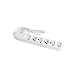 MULTIPRESA 6 POSIZIONI SCHUKO BIPASSO CON INTERRUTTORE SPINA 16A DRITTA CAVO 3MT 3500W BIANCA
