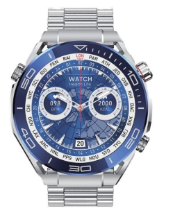 SMARTWATCH 1,55" RICARICA WIRELESS APP CHIAMATE NOTIFICHE MONITOR. SONNO FREQ CARDIACA ECG NFC ARGENTO