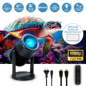 VIDDEOPROIETTORE MINI 150" FULL HD WIFI6  ANDROID CON TELO A CORREDO NERO METRONIC