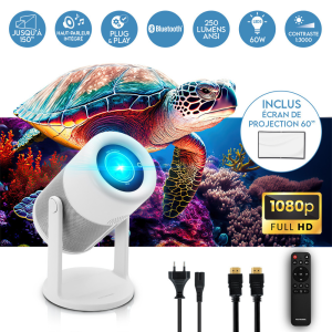 VIDDEOPROIETTORE MINI 150" FULL HD WIFI6  ANDROID CON TELO A CORREDO BIANCO METRONIC