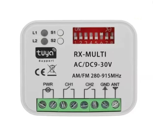 CENTRALINA RICEVENTE PER COMANDI A DISTANZA 2CH 280-915MHZ WIFI 9-30VAC-VDC CONTATTO PULITO COMP TUYA SMARTLIFE