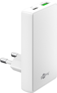 CARICATORE PIATTO DA MURO 90° CARICA RAPIDA USB/A QC 18W + USB-C PD 65W BIANCO GOOBAY