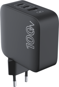 CARICATORE DA MURO CARICA RAPIDA USB/A + 2X TYPE-C PD 100W NERO