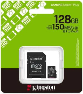 MEMORY CARD MICRO SD 128GB CON ADATTATORE 150MB/S CANVAS SELECT PLUS KINGSTON