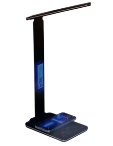 LAMPADA LED DA TAVOLO 2700K/4000K/6000K 5W DIMMER DATA ORA+RICARICA WIRELESS SMARTPHONE 5VDC NERA