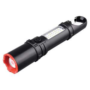 TORCIA LED RICARICABILE CON GANCIO LUCE BIANCA+ROSSA 24OLM