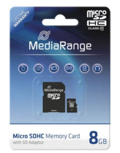 MEMORY CARD MICRO SD 8GB CLASSE 10 CON ADATTATORE 15MB/S MEDIARANGE