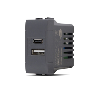 FRUTTO PRESA USB/A + TYPE-C 2,4A NERO 220VAC BTICINO LIVING