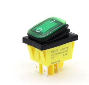 INTERRUTTORE BIPOLARE BILANCIERE A SOFFIETTO IP65 15A 250VAC LUMINOSO VERDE