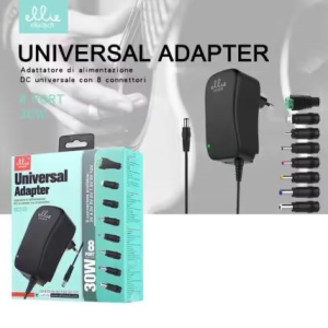 ALIMENTATORE UNIVERSALE REGOLABILE 3V-4,5V-5V-6V-7,5V-9V-12V 2A CON 8 CONNETTORI