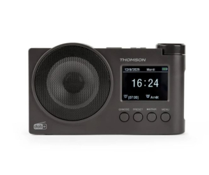 (copia) RADIOSVEGLIA FM DAB+ BLUETOOTH USB MP3 AUX RICARICABILE 5VDC 220VAC NERA THOMSON