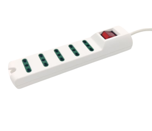 MULTIPRESA 5 PRESE BIPASSO SPINA 16A CAVO 3X1mm 1,5mt BIANCA INTERRUTTORE LUMINOSO