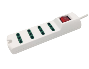 MULTIPRESA 4 PRESE BIPASSO SPINA 16A CAVO 3X1mm 1,5mt BIANCA INTERRUTTORE LUMINOSO