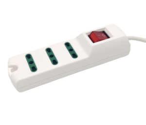 MULTIPRESA 3 PRESE BIPASSO SPINA 16A CAVO 3X1mm 1,5mt BIANCA INTERRUTTORE LUMINOSO