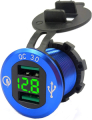 CARICABATTERIE DOPPIA USB QC3.0 CORPO BLU DA PANNELLO CON DISPLAY BLU 6A (2x3A) 12-24V