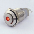 INTERRUTTORE IN METALLO 16MM. 3 CONTATTI, LED 12V PUNTO LUMINOSO ROSSO IP67